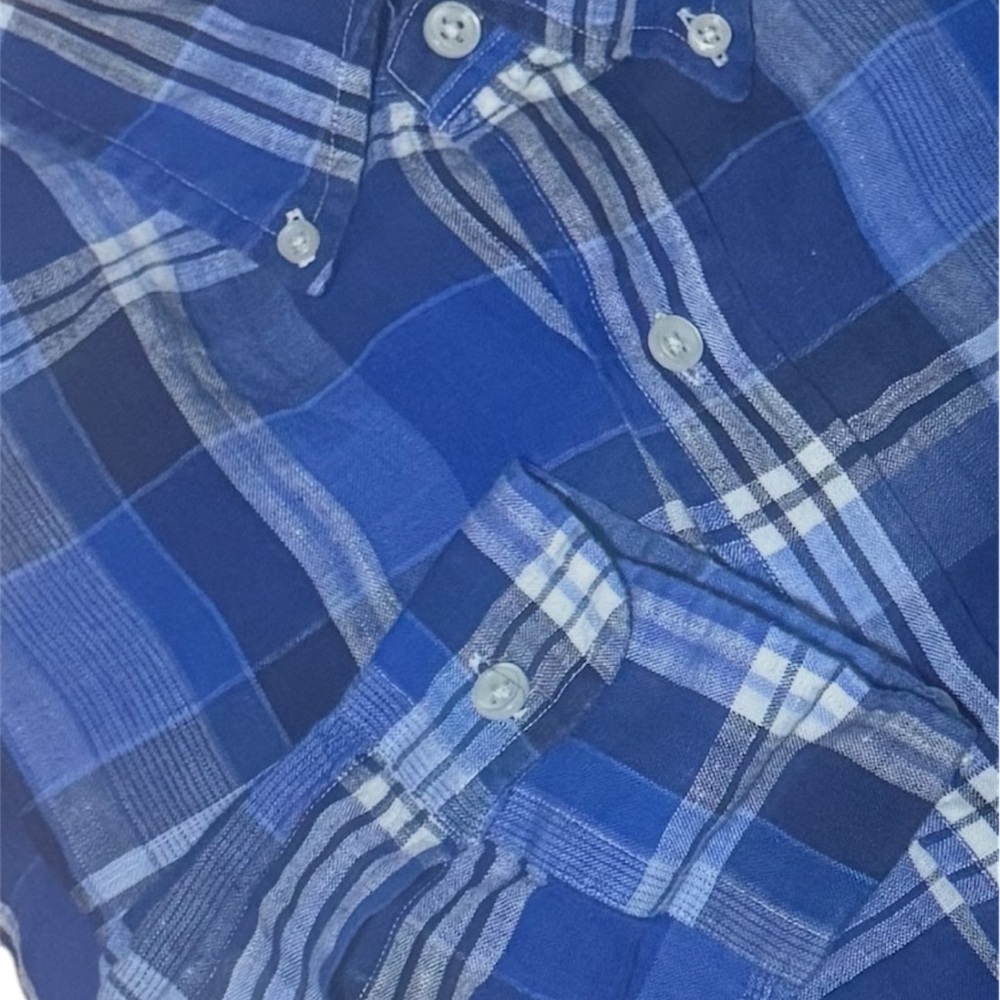 Ralph Lauren Mens Blue Plaid Linen Button Down Shirt Size M Long Sleeve
